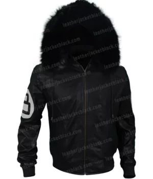 Unisex 8 Ball Bomber Hooded Parka Black Leather Jacket