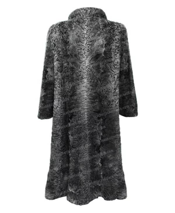 Women Persian Lamb Broadtail Fur Duster Black Long Coat Back