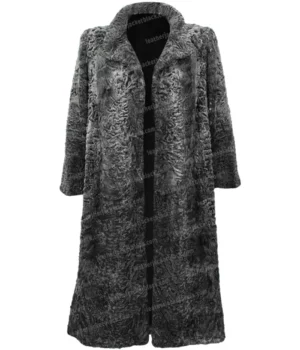Women Persian Lamb Broadtail Fur Duster Black Long Coat Front