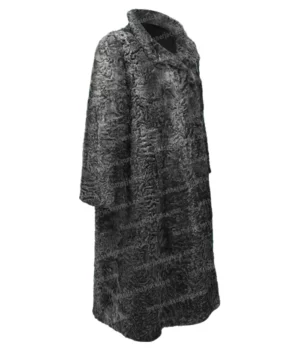 Women Persian Lamb Broadtail Fur Duster Black Long Coat Side