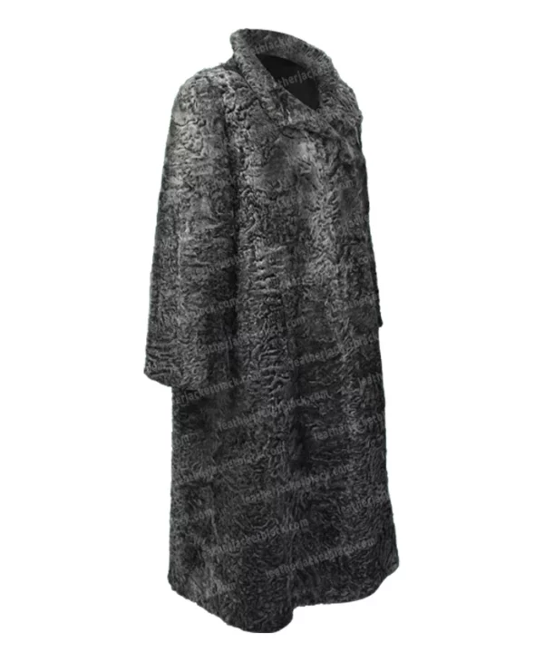 Women Persian Lamb Broadtail Fur Duster Black Long Coat Side