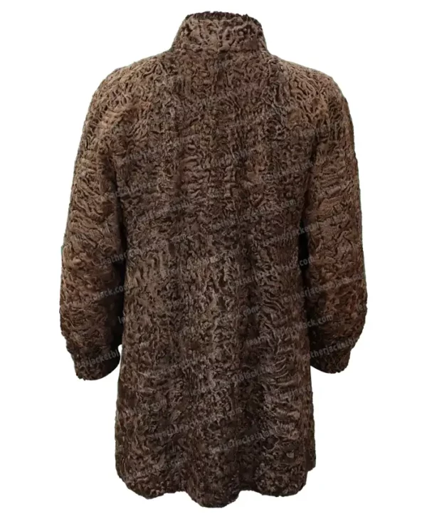 Women Persian Lamb Swakara Broadtail Brown Fur Warm Coat Back