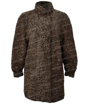 Women Persian Lamb Swakara Broadtail Brown Fur Warm Coat Front