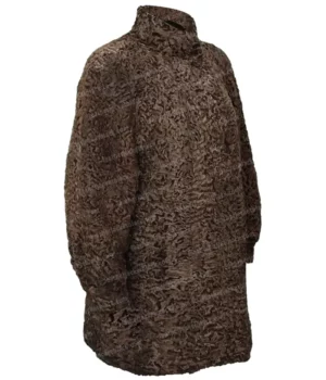 Women Persian Lamb Swakara Broadtail Brown Fur Warm Coat Side