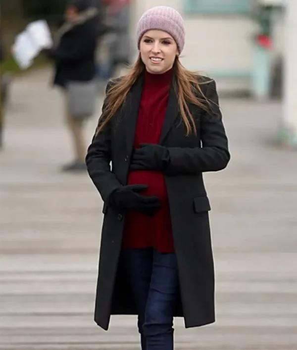 Anna Kendrick Love Life Darby Black Wool Trench Coat front