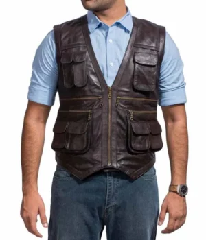 Chris Pratt Jurassic World Leather Brown Utility Vest front