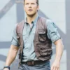 Chris Pratt Jurassic World Leather Brown Utility Vest front open zip
