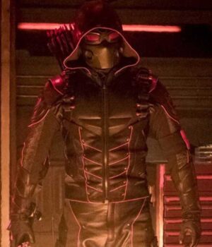Crisis On Infinite Earth X Dark Arrow Hooded Leather Jacket front