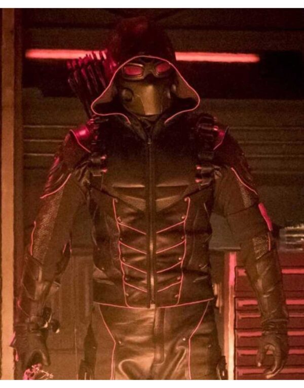 Crisis On Infinite Earth X Dark Arrow Hooded Leather Jacket front