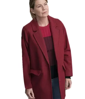 Ellen Pompeo Grey’s Anatomy Maroon Wool Coat front