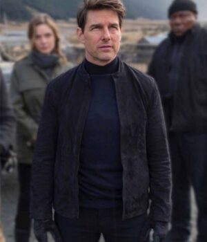Ethan Hunt Mission Impossible Fallout Black Suede Jacket front open zip