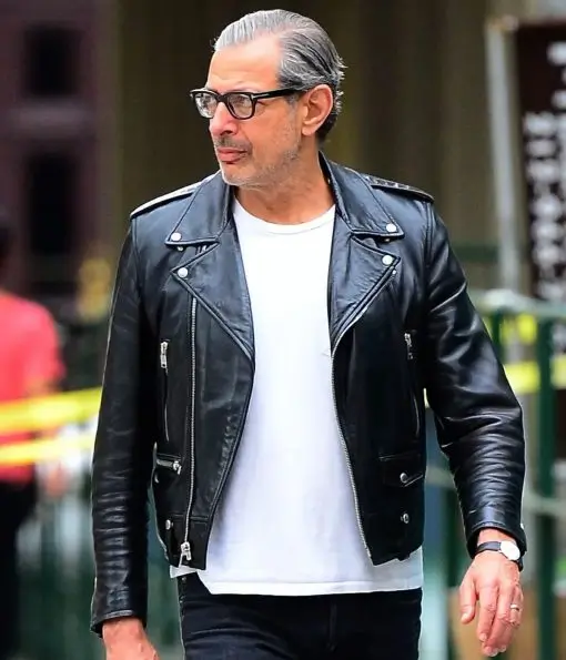 Jurassic World Dominion Jeff Goldblum Black Biker Jacket front