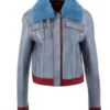 Love Life Sara Yang Sherpa Fur Collar Blue Leather Jacket front