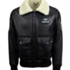 Mens Top Gun B3 Black Leather Shearling Fur Jacket front