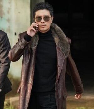 My Name Mu-jin Choi Brown Faux Leather Trench Coat frotn