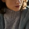 Natalia Dyer Stranger Things Grey Hooded Wool Jacket front