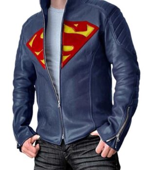 Superman Man Of Steel Blue PU Leather Jacket left side
