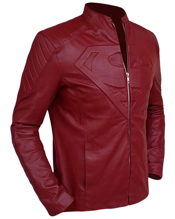 Superman Smallville Maroon Real Leather Jacket side