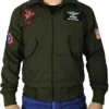 Tom Cruise Top Gun Maverick Green Cotton Bomber Jacket front close zip