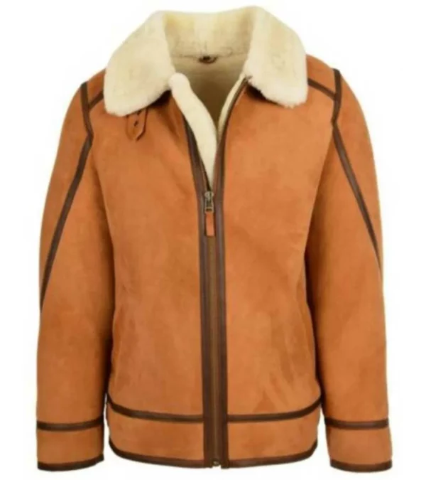 Top Gun B3 Bomber Brown Shearling Fur Leather Jacket front