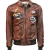 Top Gun Flying Tigers Genuine Brown Leather Jacket front