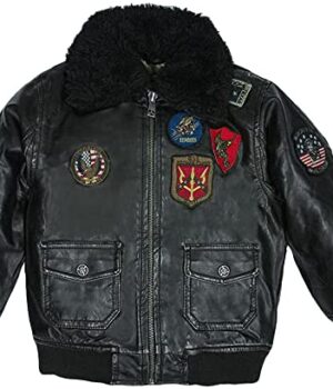 Top Gun G-1 Black Leather Aviator Sherpa Leather Jacket front
