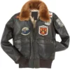 Top Gun G-1 Brown Bomber Faux Leather Jacket front