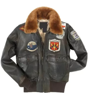 Top Gun G-1 Brown Bomber Faux Leather Jacket front
