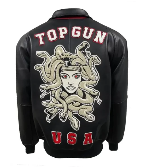 Top Gun Medusa Black Real Leather Bomber Jacket back
