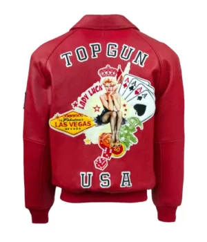 Top Gun USA Lady Lucky Red Bomber Leather Jacket back