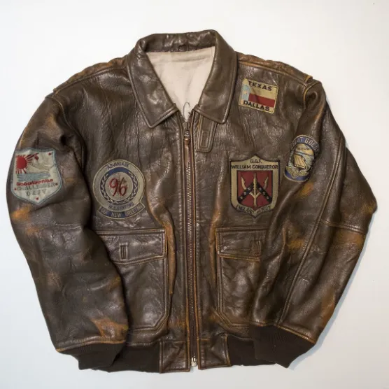 Top Gun Vintage Military Flight Brown Real Leather Jacket front