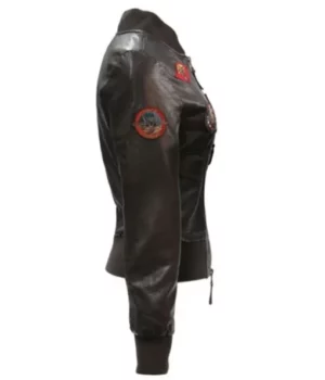 Top Gun Womens Black Leather Bomber Jacket side