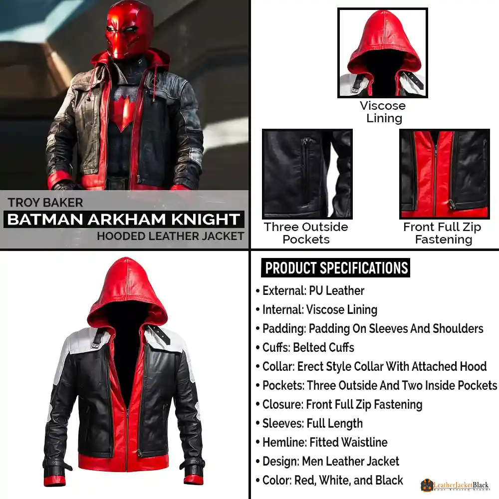 Troy Baker Batman Arkham Knight Hooded Leather Jacket Product Infograph LJB