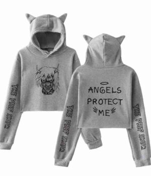 Angels Protect Me Gray Crop Top hoodie front