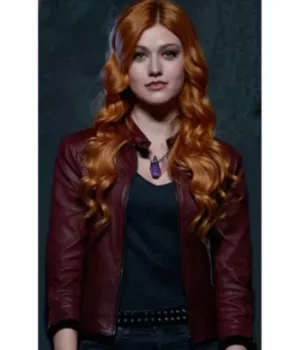 Clary Fray Shadowhunters Maroon Real Leather Jacket front