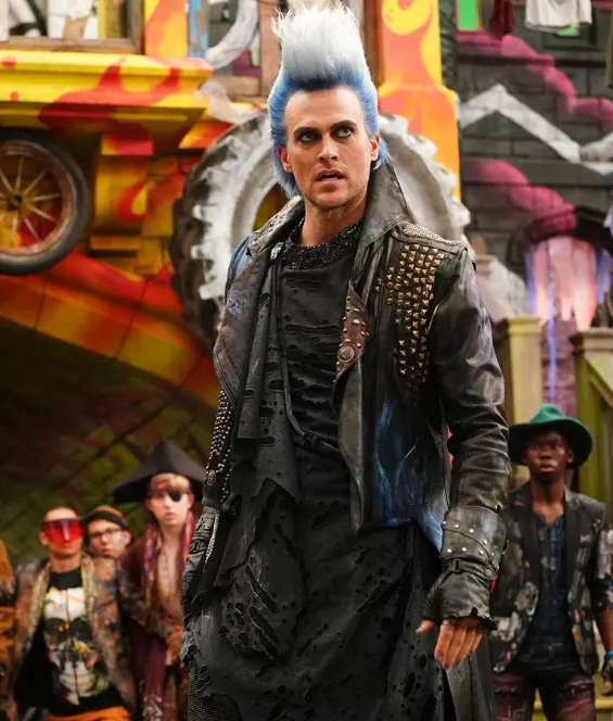 Descendants 3 Hades Studded Long Real Leather Coat front