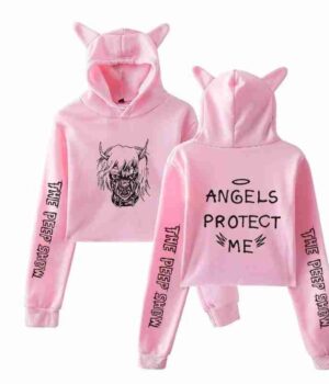 Lil Peep Angels Protect Me Pink Crop Top Hoodie front