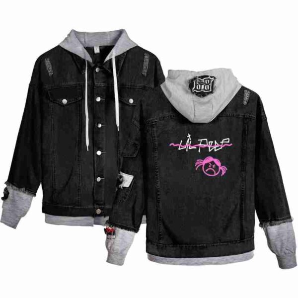 Lil Peep Angry Girl Black Gray Denim Jacket front