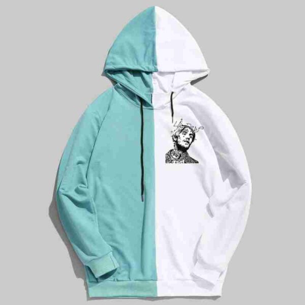 Lil Peep Graphic Half Colored Blue White Wool Hoodie fornt