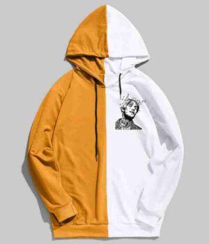 Lil Peep Graphic Half Colored Mustard White Wool Hoodie front