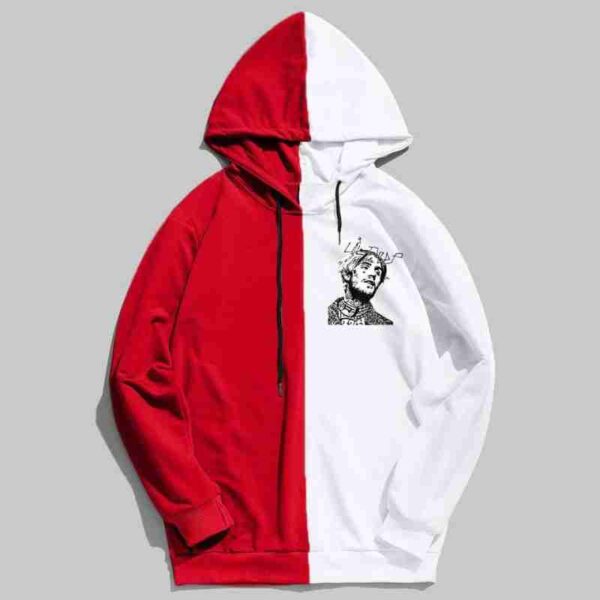 Lil Peep Graphic Half Colored Red White Wool Hoodie front