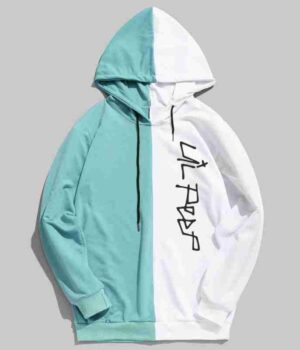Lil Peep Half Colored Bomber Blue White Wool Hoodie fron