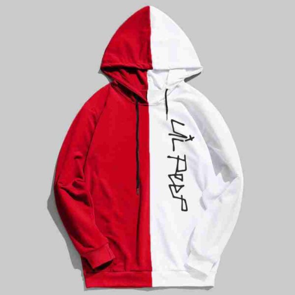 Lil Peep Half Colored Bomber Red White Wool Hoodie front