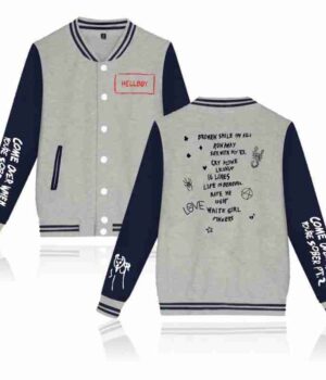 Lil Peep Hellboy Football Gray Blue Varsity Jacket front