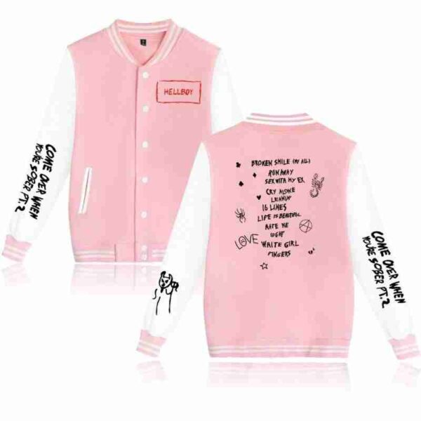 Lil Peep Hellboy High School Pink White Varsity Jacket front