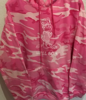 Lil Peep Hellboy Pink Camo Hoodie Wool Jacket front