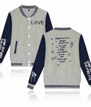 Lil Peep Love Baseball Gray Blue Varsity Jacket front