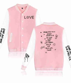 Lil Peep Love Baseball Pink Wool Jacket front