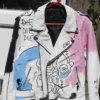 Lil Peep Never Say Die Painted White and Black Jacket For Sale
