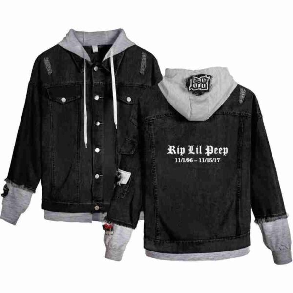 Lil Peep Rip Black Gray Denim Jacket front
